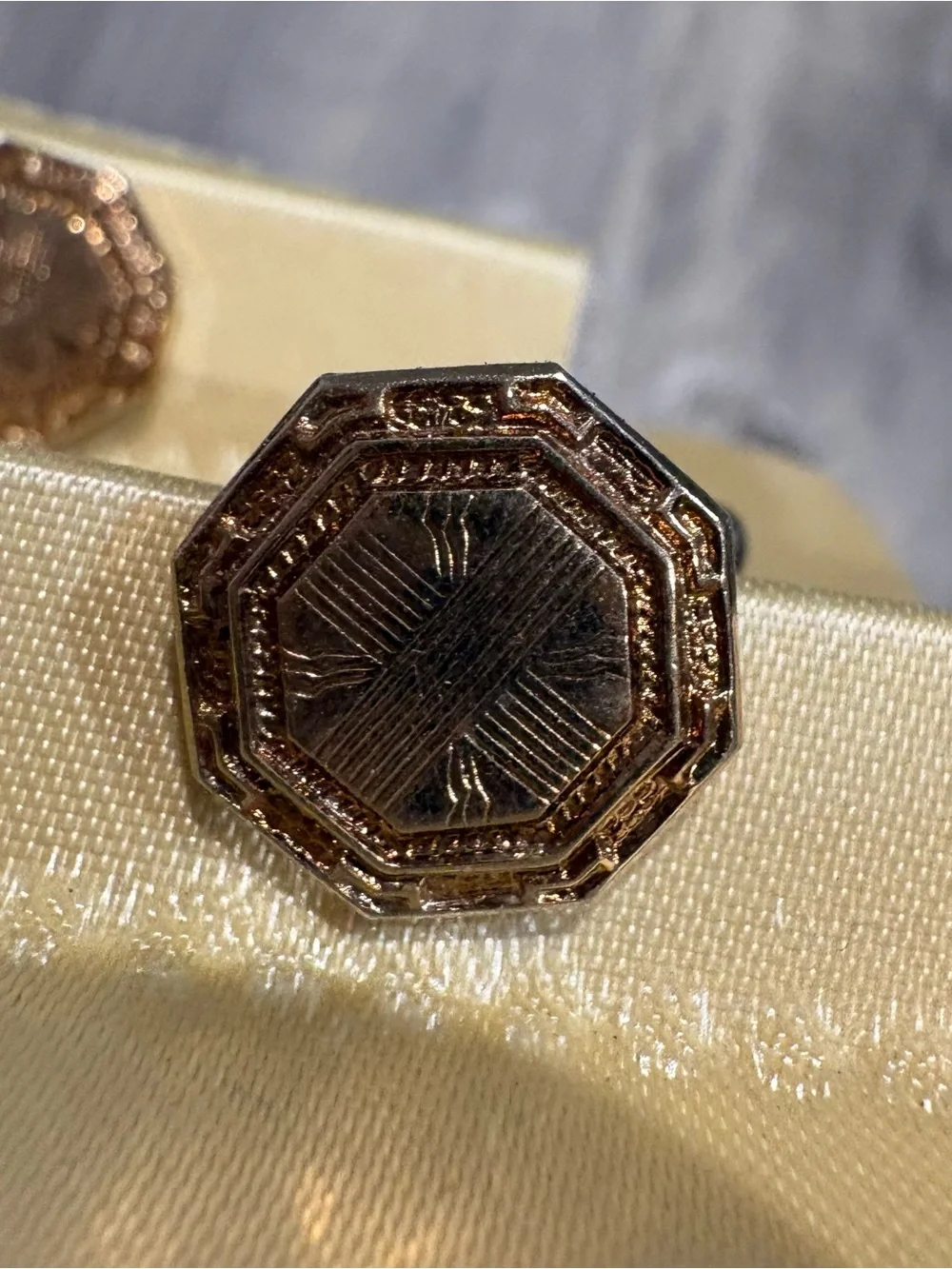 Gold-tone Octagon Cufflinks with Tie Clip Set